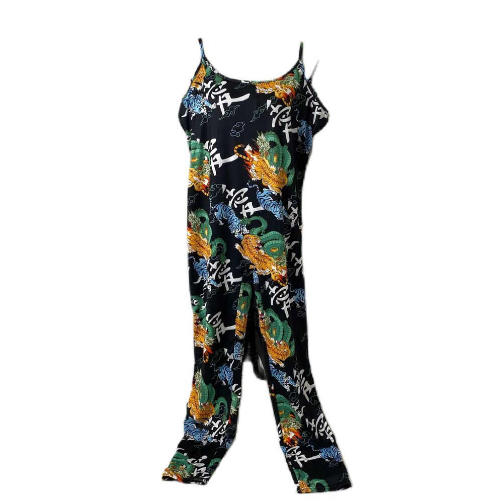 Womens 3X Romper Roma Concept Black Sleeveless Dragons and Japanese Lettering
